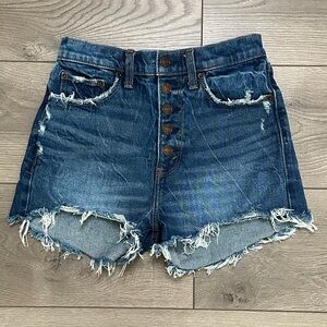 Abercrombie & Fitch High Rise Mom Button‎ Fly Stretch Blue Jean Shorts Size 24